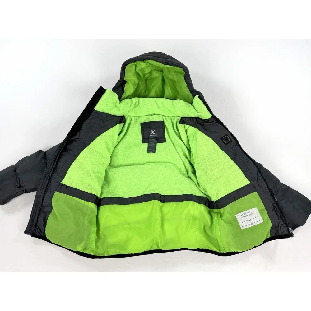 Champion Kids Boys Puffer Jacket Coat Hooded Black Neon Green Winter Size XS 4-5
